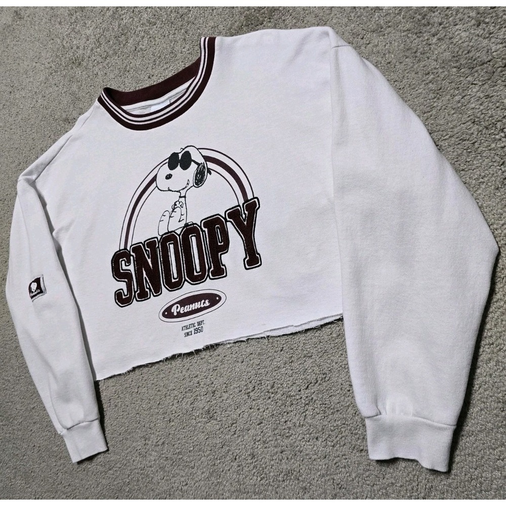 Cropped Snoopy Peanuts‎ Sweatshirt Womens XL Graphic 1950 Athletic Sweater - Picture 5 of 15